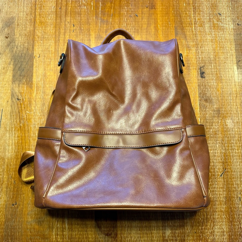 Gorgeous cognac backup that opens from the back for extra security.